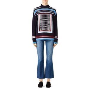 TORY BURCH Navy Printed Knitted Sara Sweater SMALL/ US 4-6